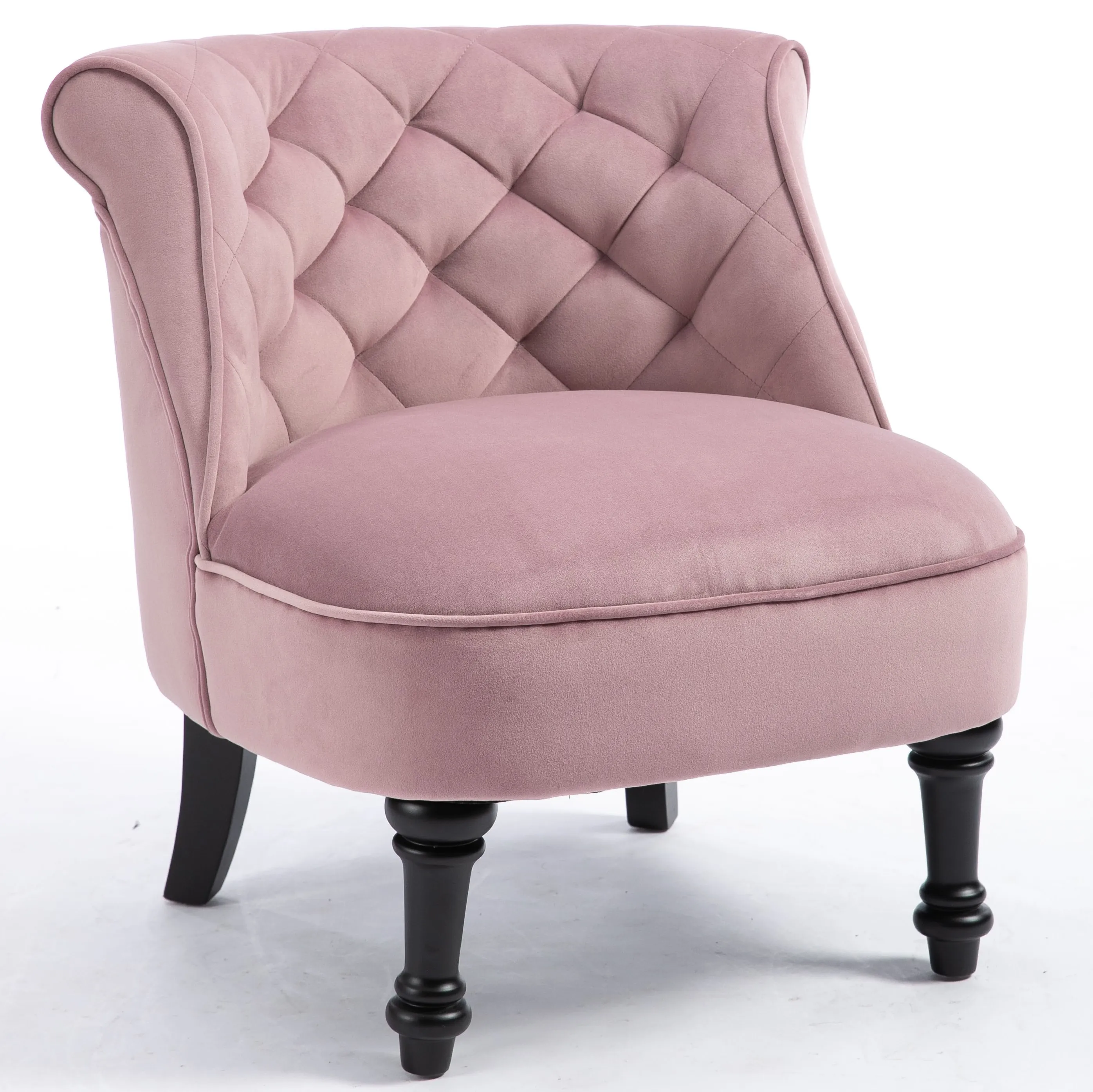 Classic Pink Velvet Upholstered Solid Wood Living Room Accent Chair