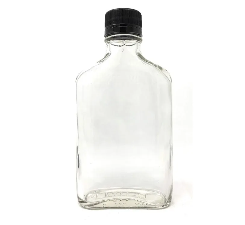 100ml 200ml 375ml Glass Flask Liquor Bottle with Black Caps for wine juice