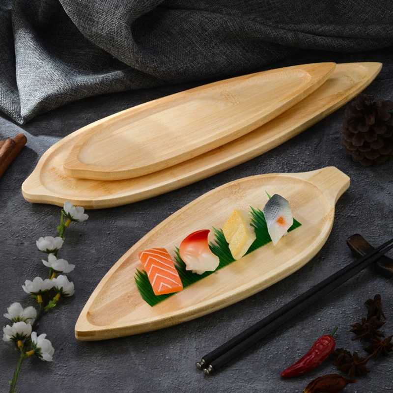 Bamboo sushi board wooden tray leaf shaped container Japanese cuisine tableware sashimi dessert plate