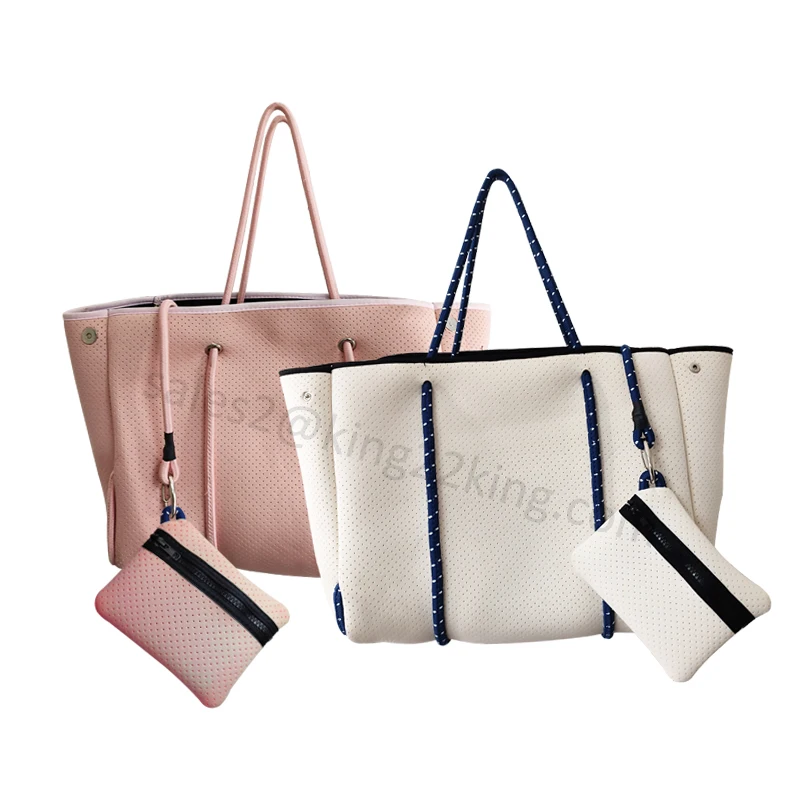 Customized Company Logo Lady Beach Tote Bags, Hotsell Fashion Neoprene Large Perforated Women Beach Tote Bags with Small Hole
