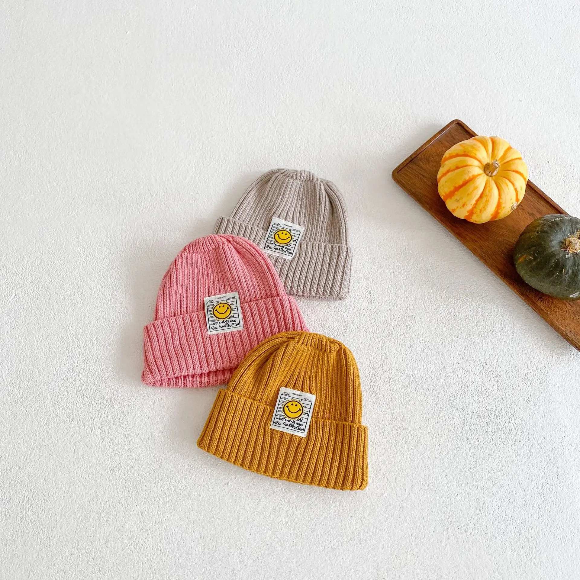 Newborn Smiling Face Cotton Wool Hat New Baby Knitted Beanies