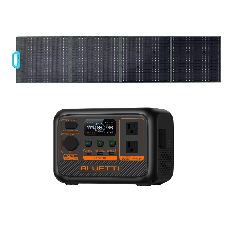 Bluetti New Products AC2P 230Wh 300w  With Solar Panel PV120 Solar Power Bank 60000mah  Portable Solar Generator