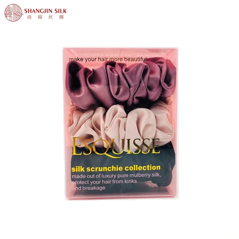 
Hotsale 22mm 100% Pure Mulberry Silk Scrunchies with Elastic Band for Women Girls 