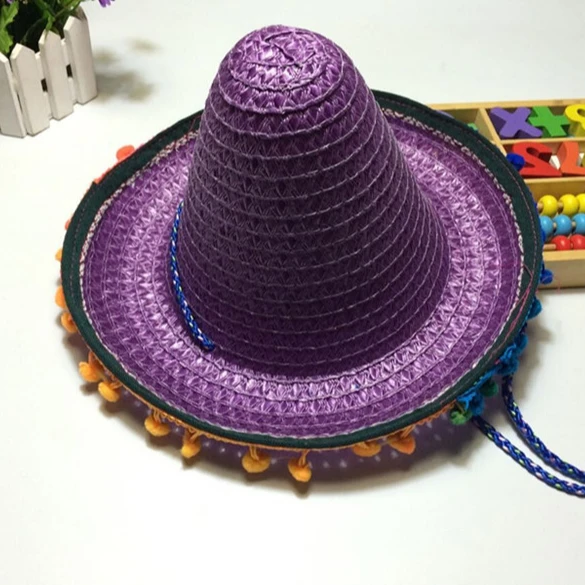 
Amazon Hot selling bamboo weaving colored Mexico straw hat party performance cap Mexico kids straw hat 