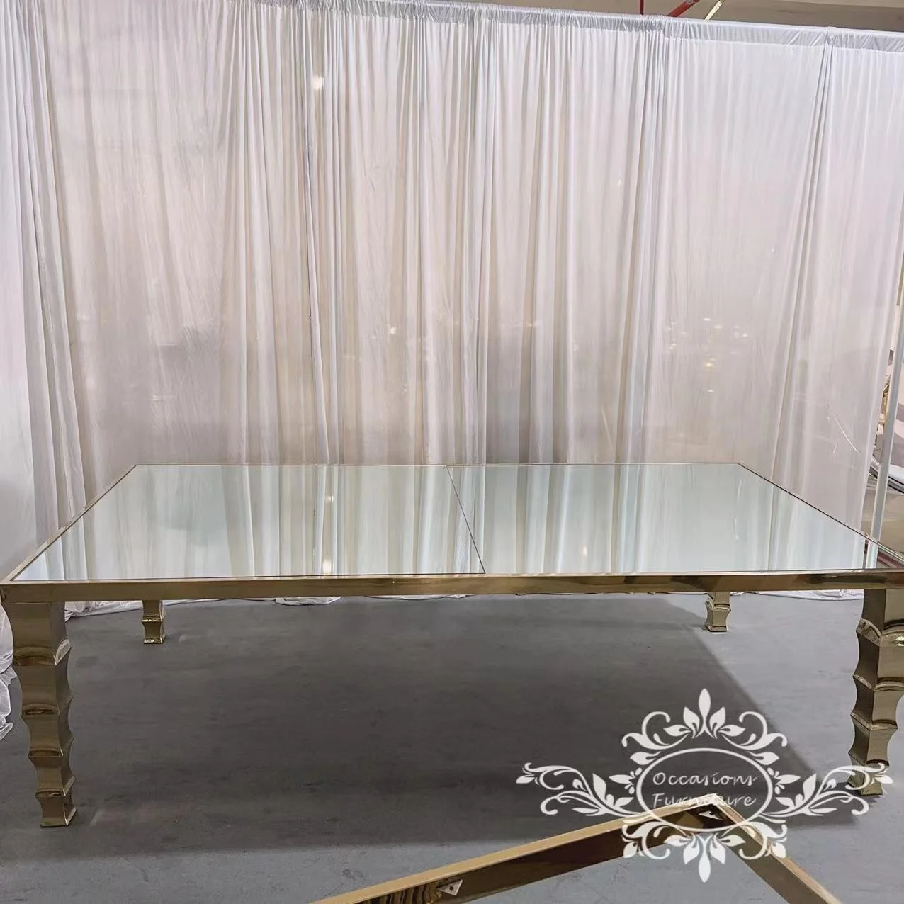 Bamboo Leg Golden Stainless Steel 4*8ft Glossy Dining Wedding Tables