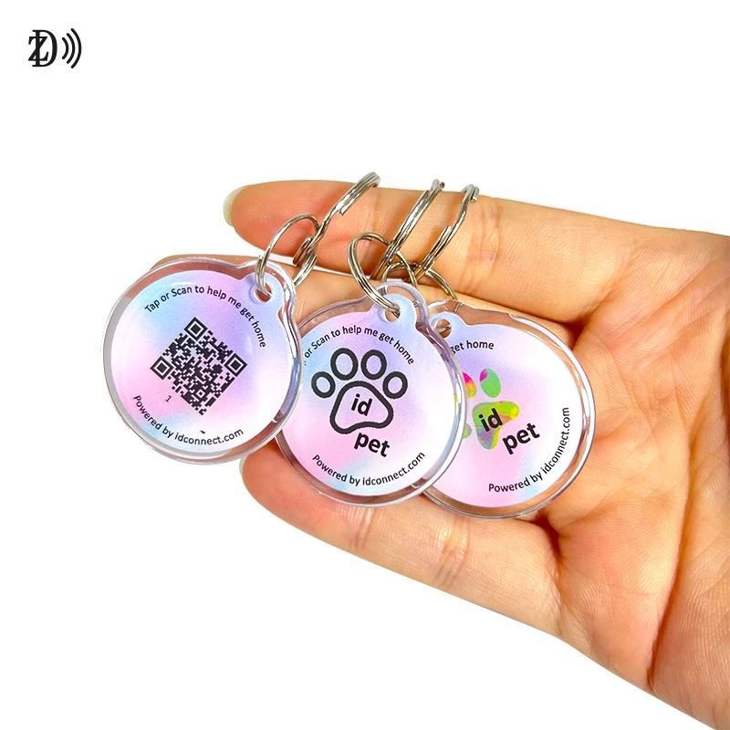 RFID Epoxy Pet Anti-lost Tag NFC Unique ID And QR Code NTAG 213 Hang tag Keychain For pet