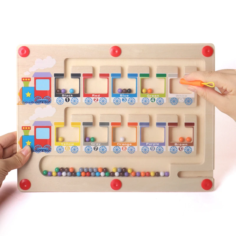 Early Educational Number Maze Toy jouet enfant Montessori Train Style Counting Matching Game Wooden Magnet puzzle Board For kids
