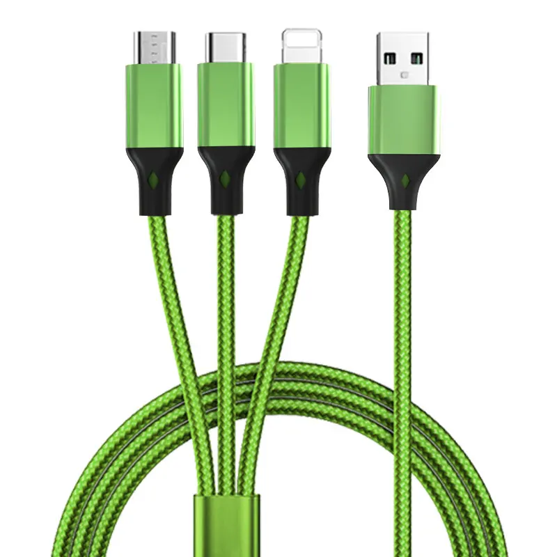 
Multi Function 1.2m Nylon Braided Fast Charging 3 in 1 USB Cable 