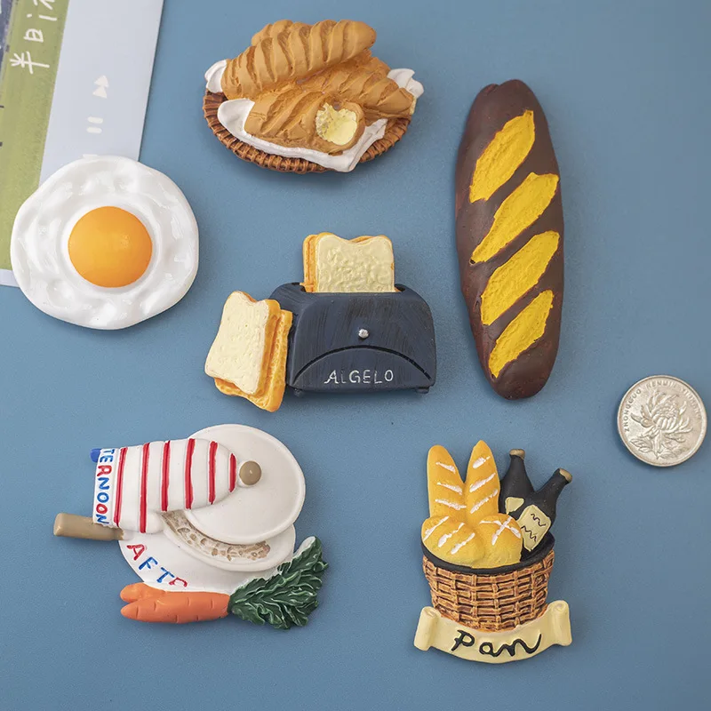 Creative Wholesale 3D Fridge Magnet Printed Kitchen Simulation Food Egg Bread Coffee Magnet Indicator Magnets