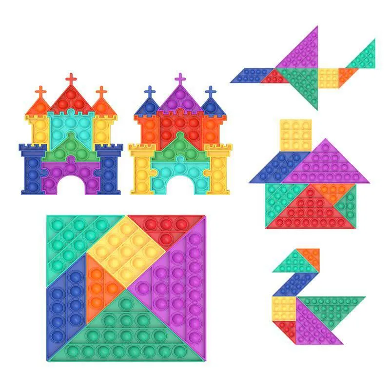 
wholesale Brain Game Tangram Digital Combination Reliever Autism Sensory Push Bubble Fidget Toys Set 