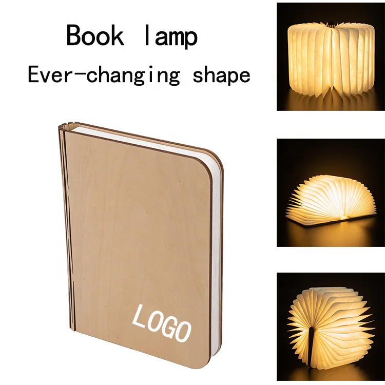 
Mini portable ornaments small pocket size Christmas gift book lamp folding book lamp solid wood creative bedside lamp 