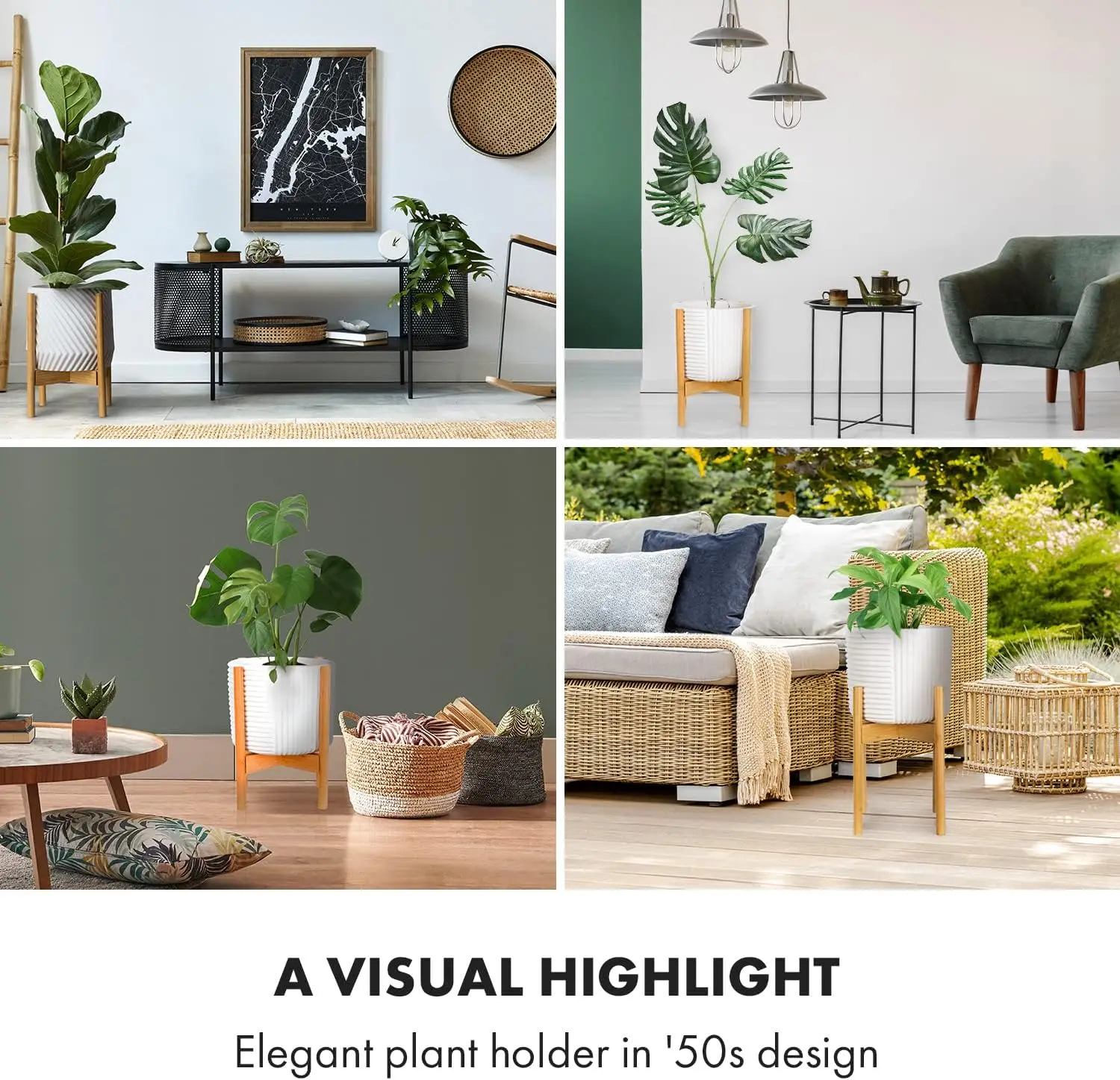 Plant Stand Adjustable M without Planter - Flower Stand Wood Made of Sustainable Bamboo - Plant Stand - Wooden Pla