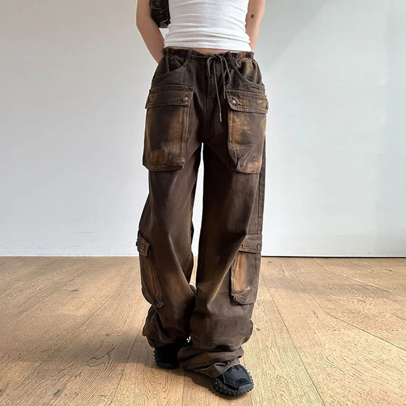 Retro Skeleton Print Denim Jeans Women Grunge Loose Baggy Pants Streetwear High Waist Cargo Trousers Vintage Cuteandpsycho