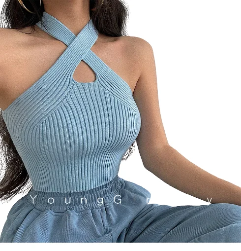 Горячая Распродажа, женский сексуальный короткий вязаный свитер с перекрестным вырезом, жилет, топ, укороченный