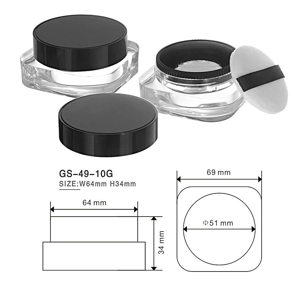 cosmetic packaging case  10g black compact powder container plastics