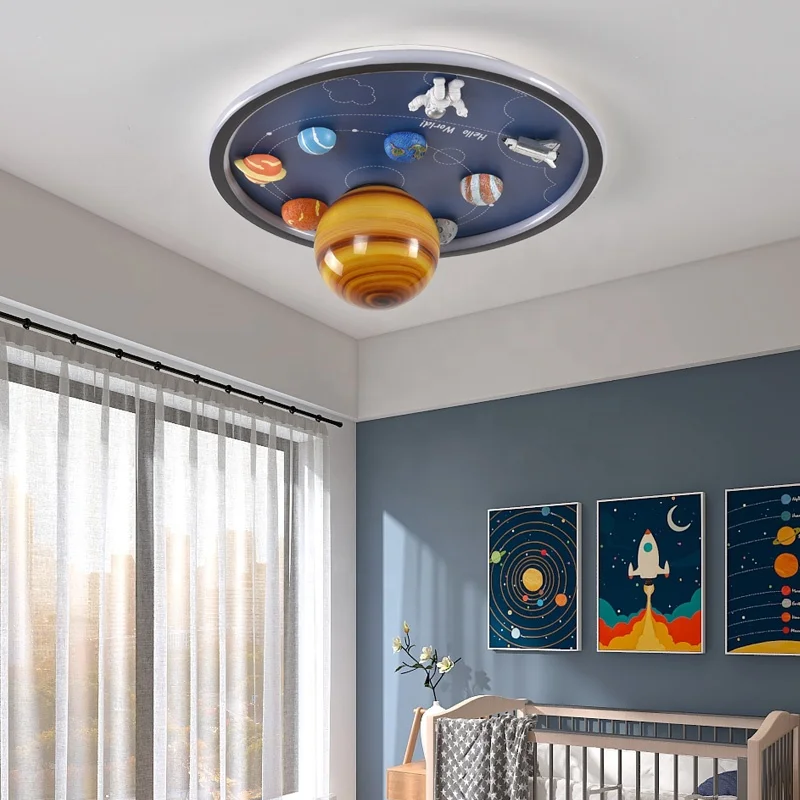 Creative Cartoon Spaceman Planet Series Warm White LED Dimmable  Cartoon Planet Ceiling Lamp for Kid room