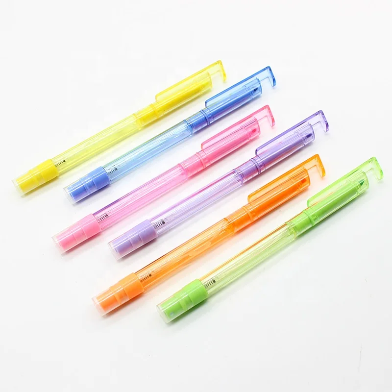 plastic multi function spray pen colorful phone holder highlighter with transparent body