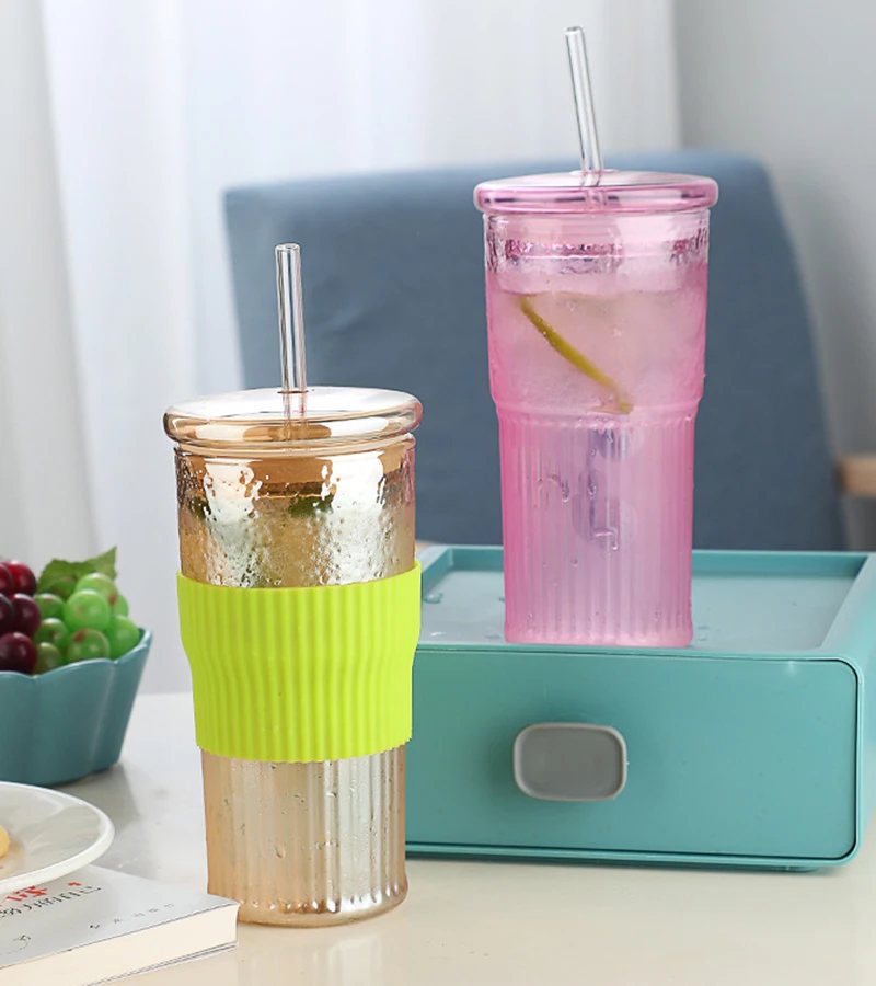 20oz Ribbed Can-shaped Tumbler Pint Glasses With Lid Glass Straws For Beer Soda Iced Coffee Boba Drinking Glasses Parties