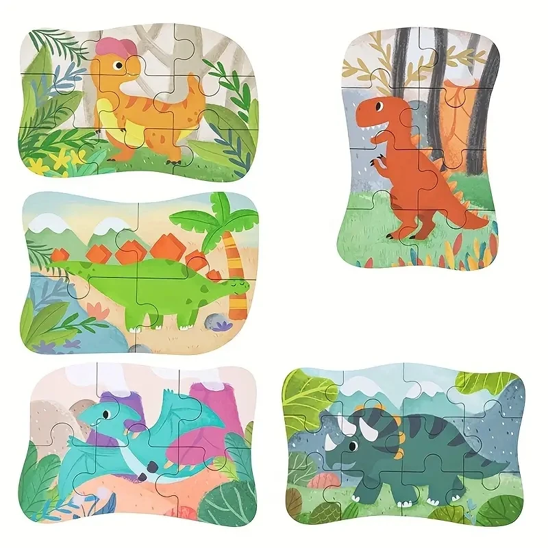 5-in-1 Dinosaur Jigsaw Puzzles With Iron Storage Box For Boys Girls Children Christmas Holiday Gifts