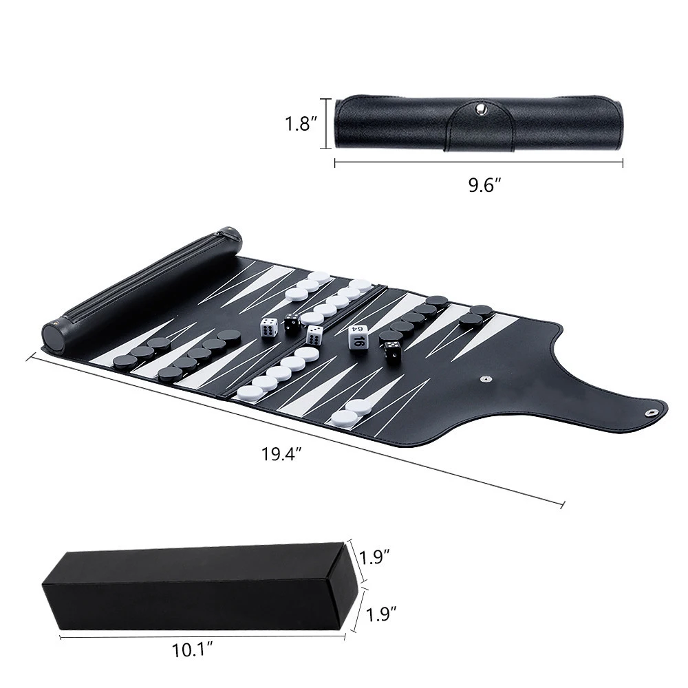 High Quality Rolling Leather PU Travel Roll-Up Backgammon Board Set