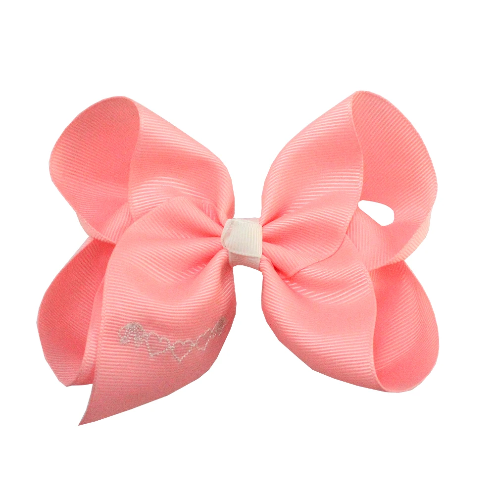 Love Red Valentines day Hair Bow Embroidered Heart Shape Grosgrain Ribbon Hair Accessories