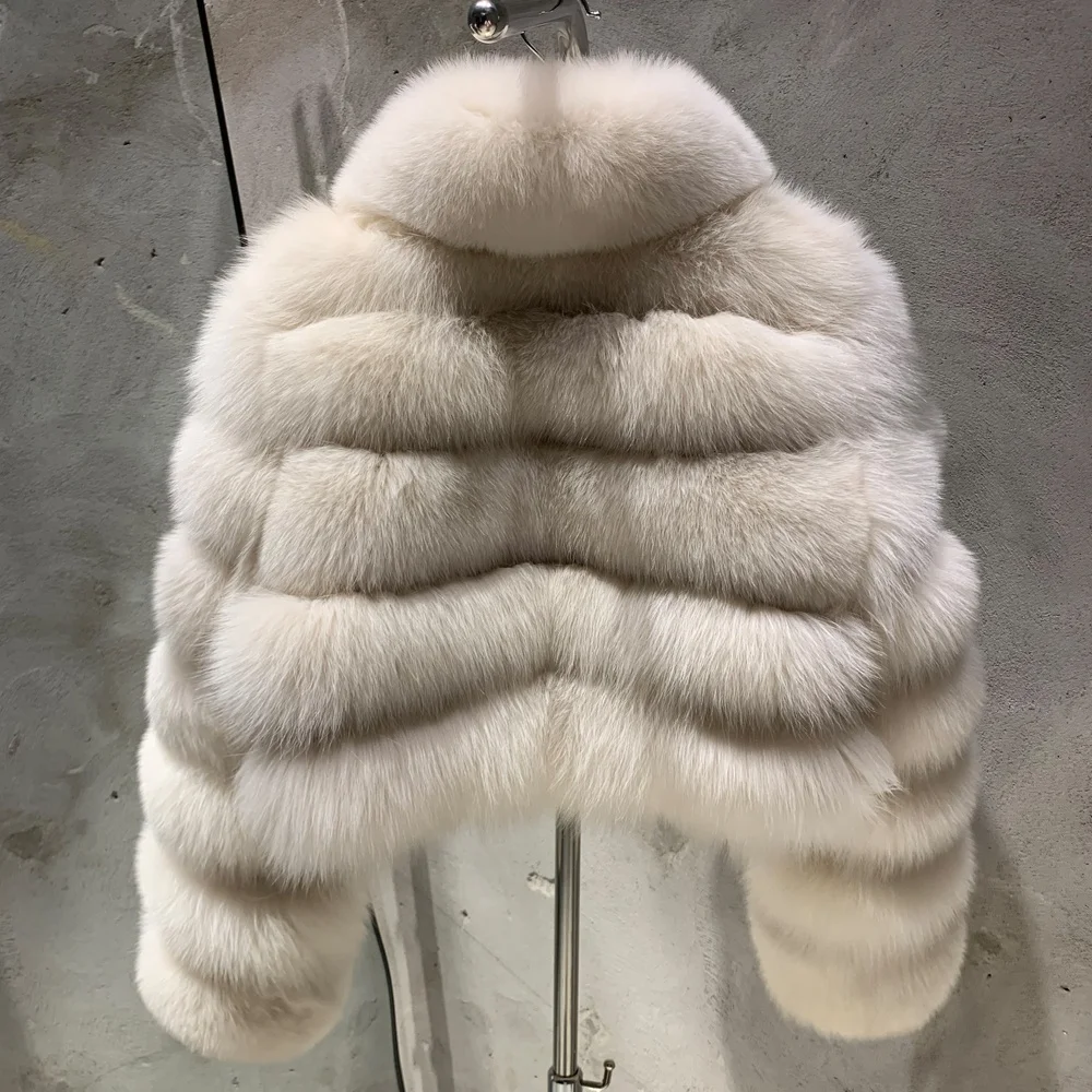 2024 hot sale stripe jackets fur winter warm bomber fur coat genuine fox fur jacket for lady
