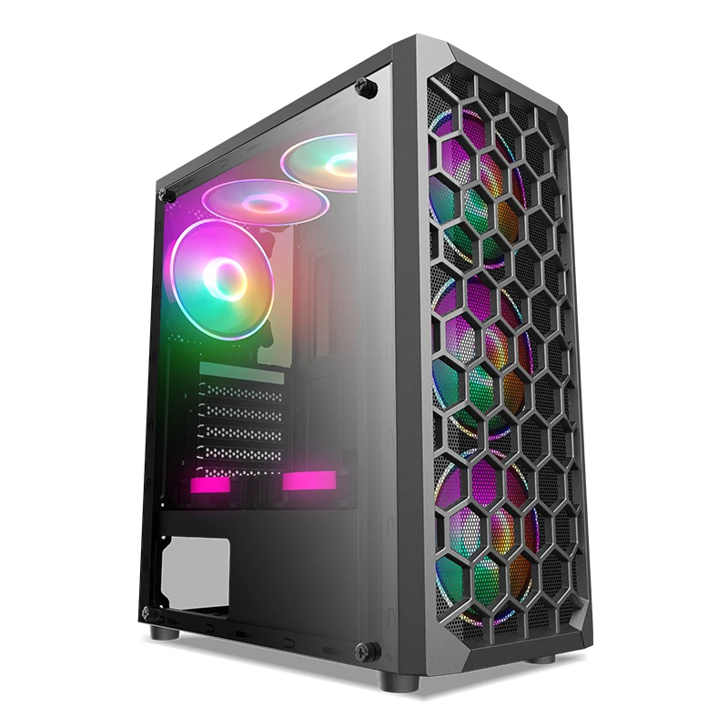 2024 Новое поступление модный офисный ПК чехол Atx игровой компьютерный корпус из закаленного стекла горизонтальная сетка Передняя панель с