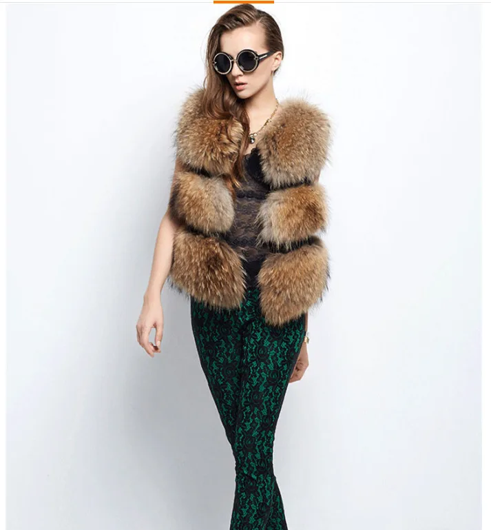 
Wholesale fashion warm polyester artificial women winter raccoon fur vest gilet sleeveless coat jacke short faux fur vest women 