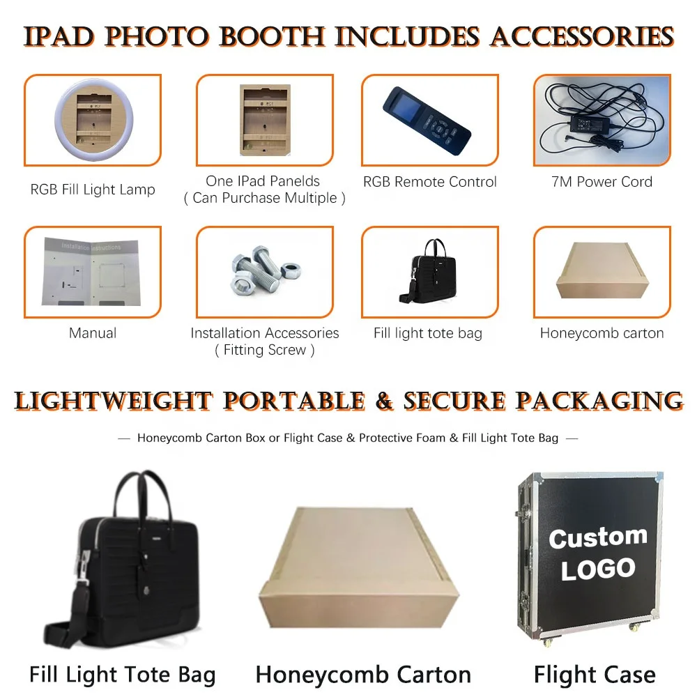 High Quality Portable Light Weight RGB Dimmable Removable Handheld Deluxe Lcd Ipad Photo Booth Shell for Wedding Party