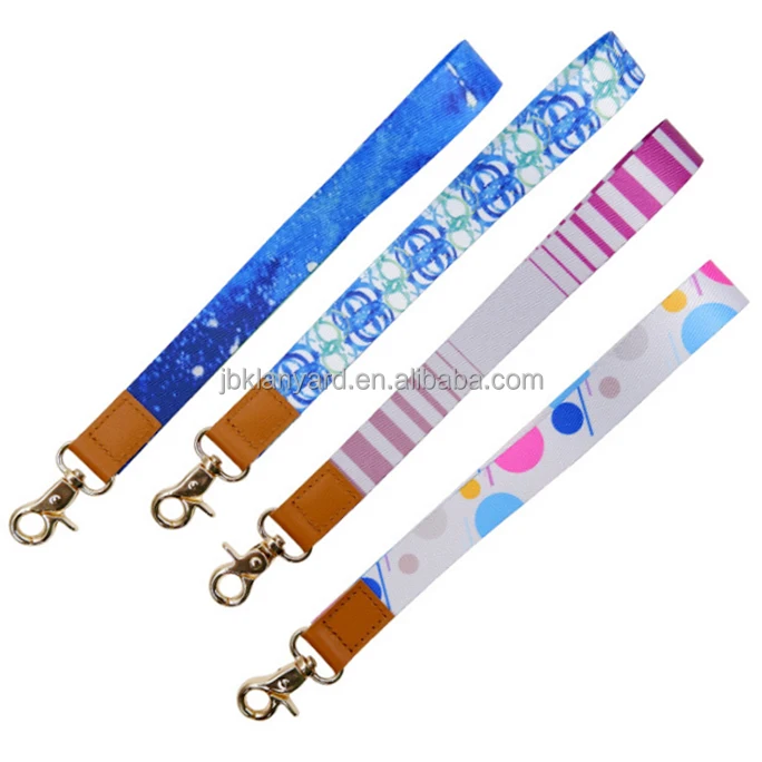 Factory Manufacturer Custom Print Short Wristband Phone Card Holder PU Leather Lanyard With Logo