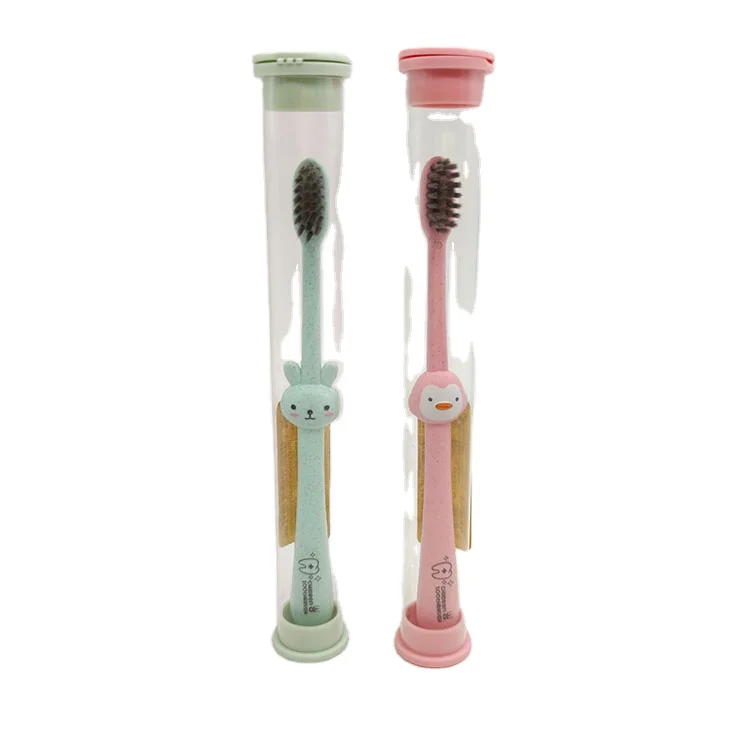 Бамбуковая зубная щетка с древесным углем детская биоразлагаемая Пшеничная солома пользовательским логотипом