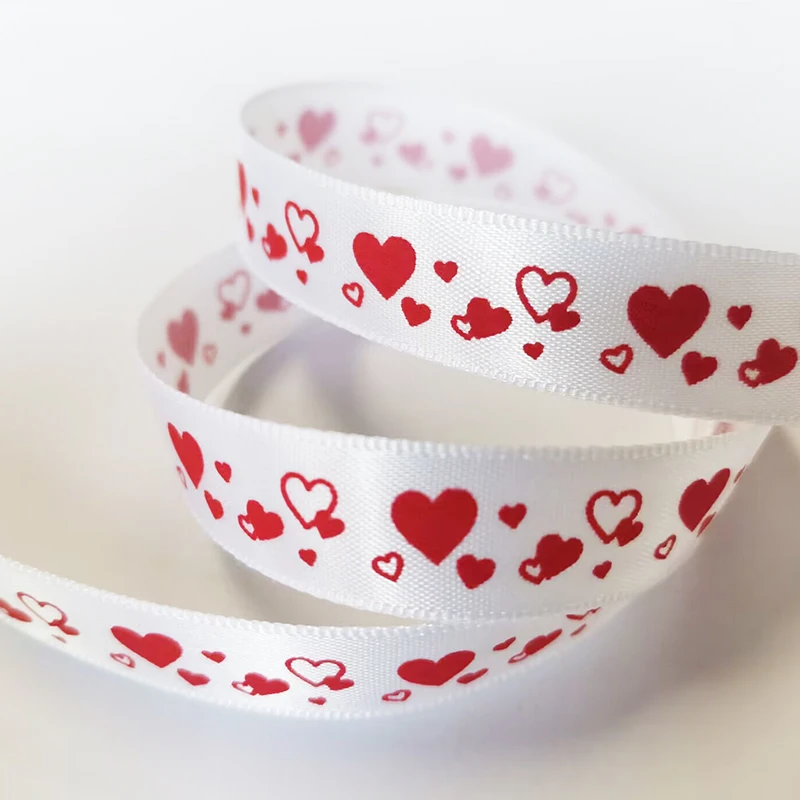 Gordon Custom Satin Ribbon Pink Satin ribbons with Heart Screen Ink Print White Logo Personalized Band Grosgrain Ribbon