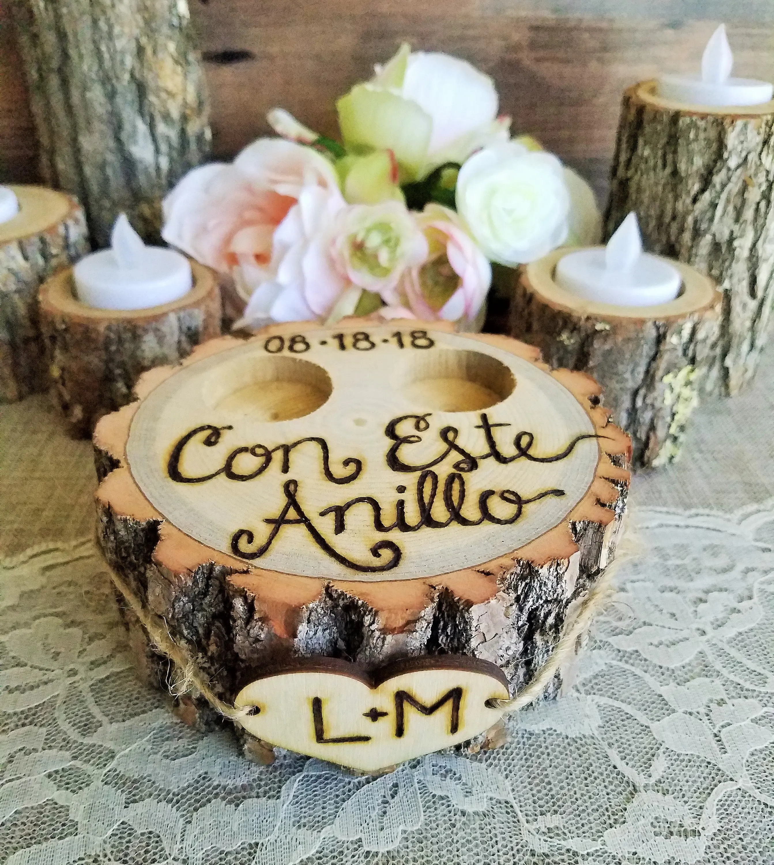 Rustic Ring Box Hand Engraved Personalized Wood Craft Tree Stump Alternative for Ring Bearer Pillow Wall Sign