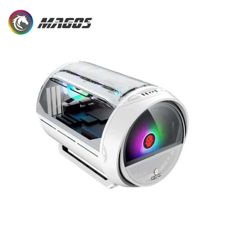 Panoramic ITX Case RGB, Round Desktop Computer Gamer Cabinet, USB 3.0 + 20CM Fan, PC MOD Box-Vitality Bomb