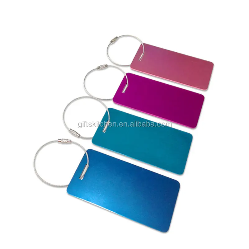 Wholesale Custom Travel Airplane Anodized Blank Matt Metal Aluminium Airline Luggage Tag with Steel Wire Or Leather Strap