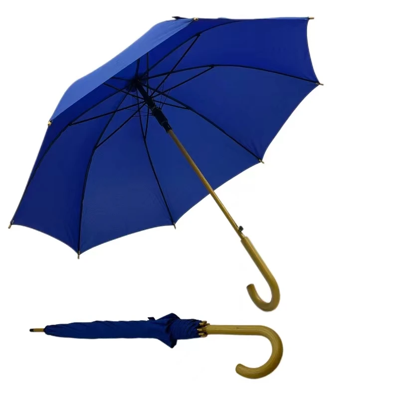 Customized Logo  and color Sturdy 8 Ribs straight long curved handle umbrella rain and sun umbrella windproof