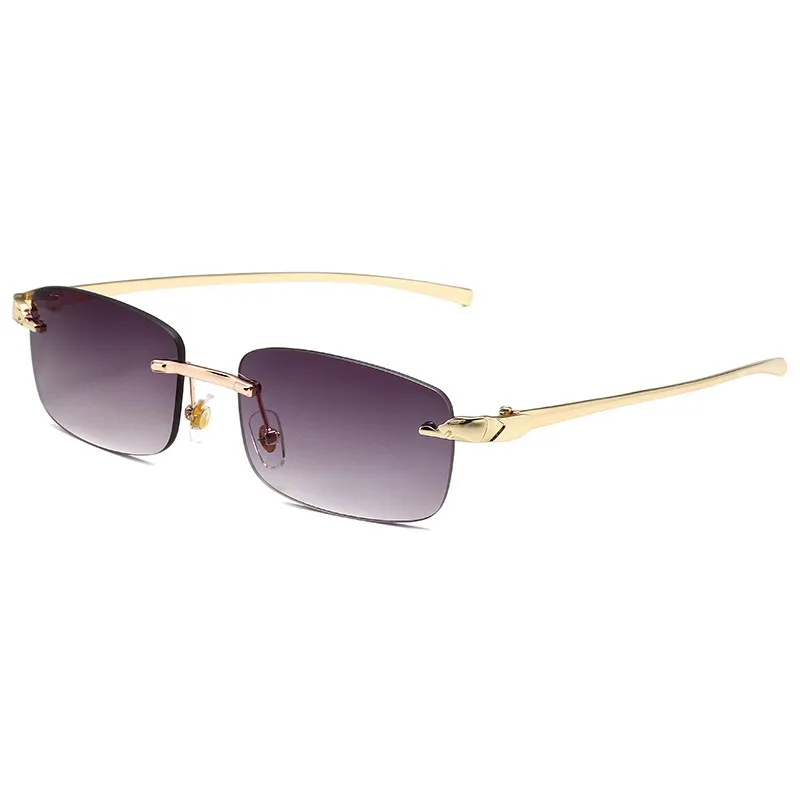 2024 Rimless Sun Glasses Gold Metal Frame UV 400 Gafas De Sol Trendy Rectangle Leopard Head Designer Sunglasses