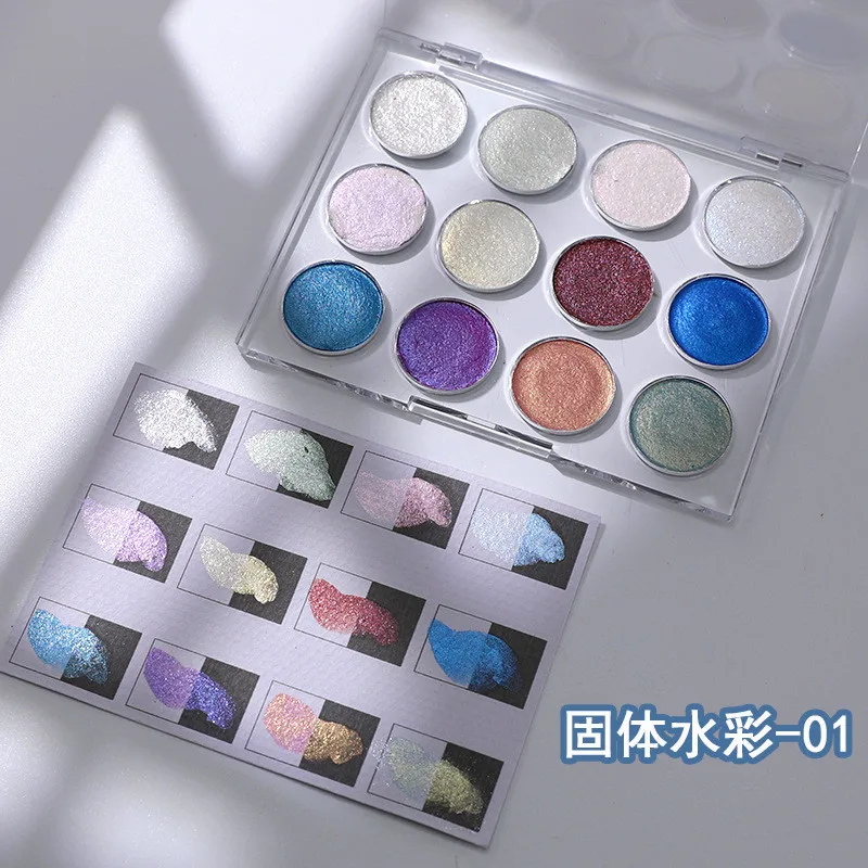 NEW high quality 12 IN 1 watercolor solid powder chrome nail Pigment Highlight grading Powder for nail art