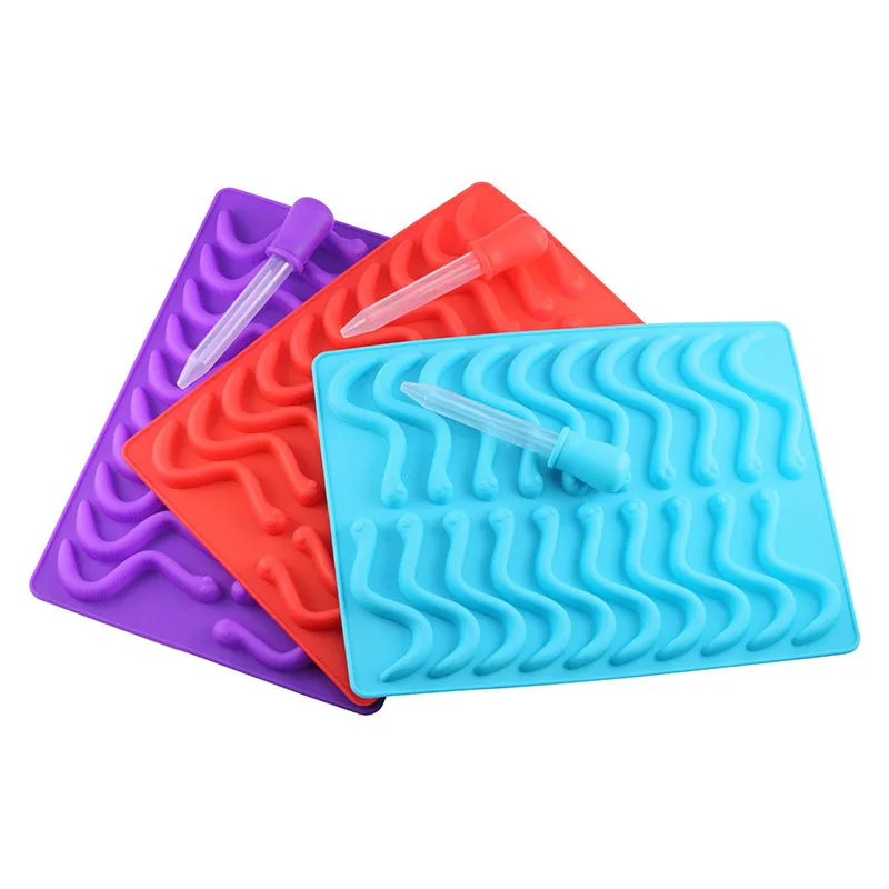 Hot Sale Food Grade Silicone Snake Shaped Chocolate Jelly Mold Non Stick Worm Candy Silicone Mold