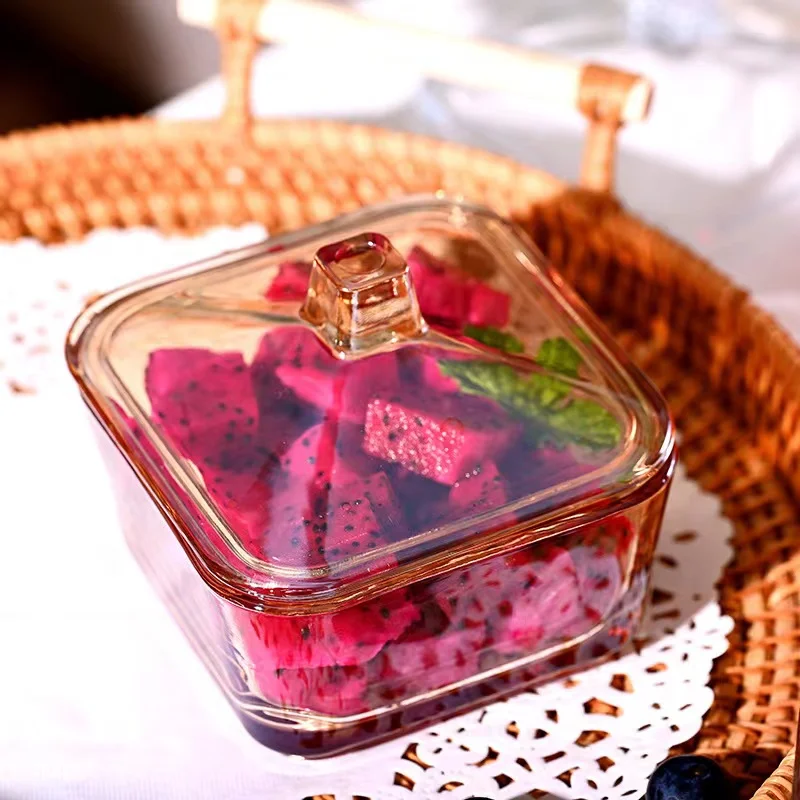 Glass Dessert Bowls Fashion Ice Cream Bowl Taster Bowl with Square Shape