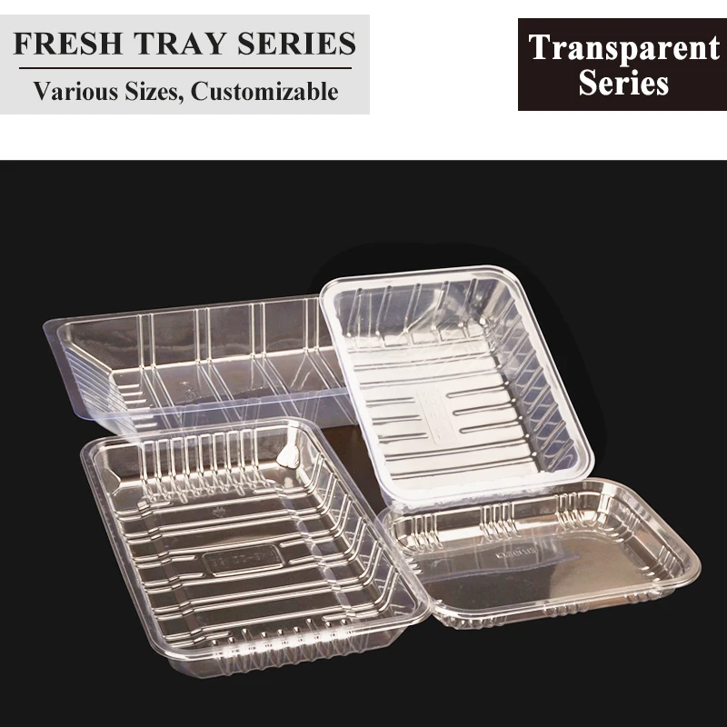 Пользовательский одноразовый прямоугольный пластиковый поднос для супермаркета контейнер пищевых продуктов свежего мяса
