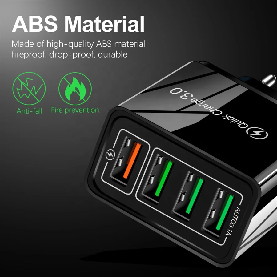 4-Port Multi USB Wall fast Charging adapter QC 3.0 4 ports usb quick travel charger for mobile phone charger