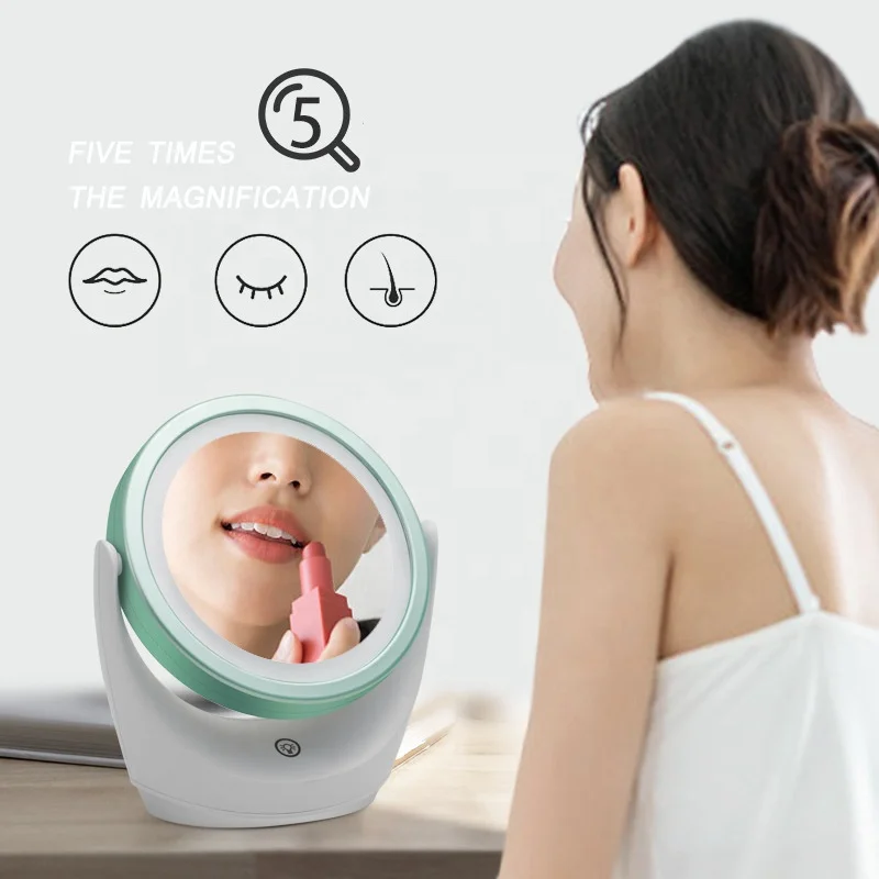 2022 New LED Cosmetic Mirror 360 Degrees Rotating Double Side Makeup Mirror Removable Battery Table Mirror