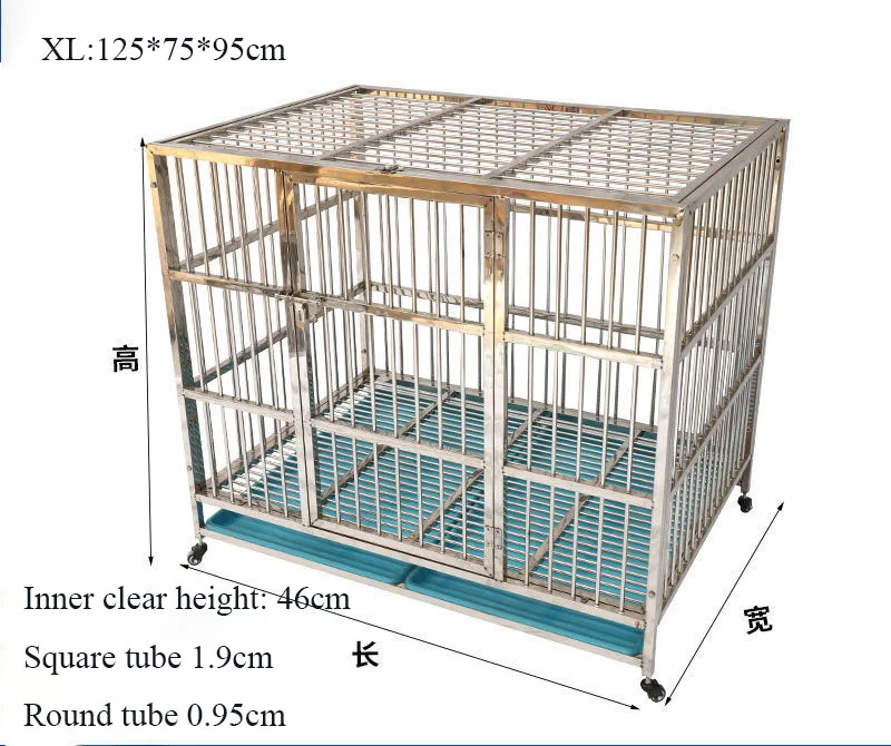 extra-large three-door high-quality stainless steel with tray dog cage