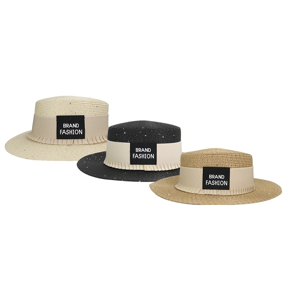 
VCANFASHION sunshade natural grass new fashion custom logo men women unisex wholesale summer straw hat beach 