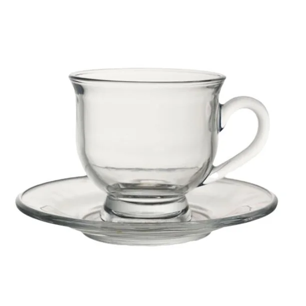 High Quality 200ml Clear Tea Cups with Saucers Glass Cup Coffee Mug Set Coffee Tea Cup and Saucer Set