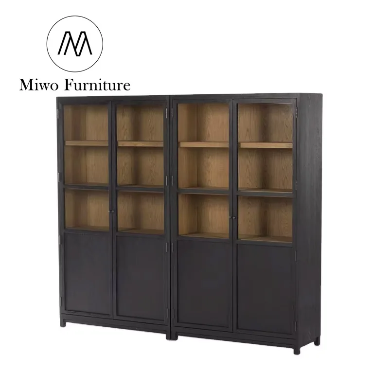 modern antique library Wooden classic design Retro custom solid wood glass cabinet family Office bookcase bookshelves