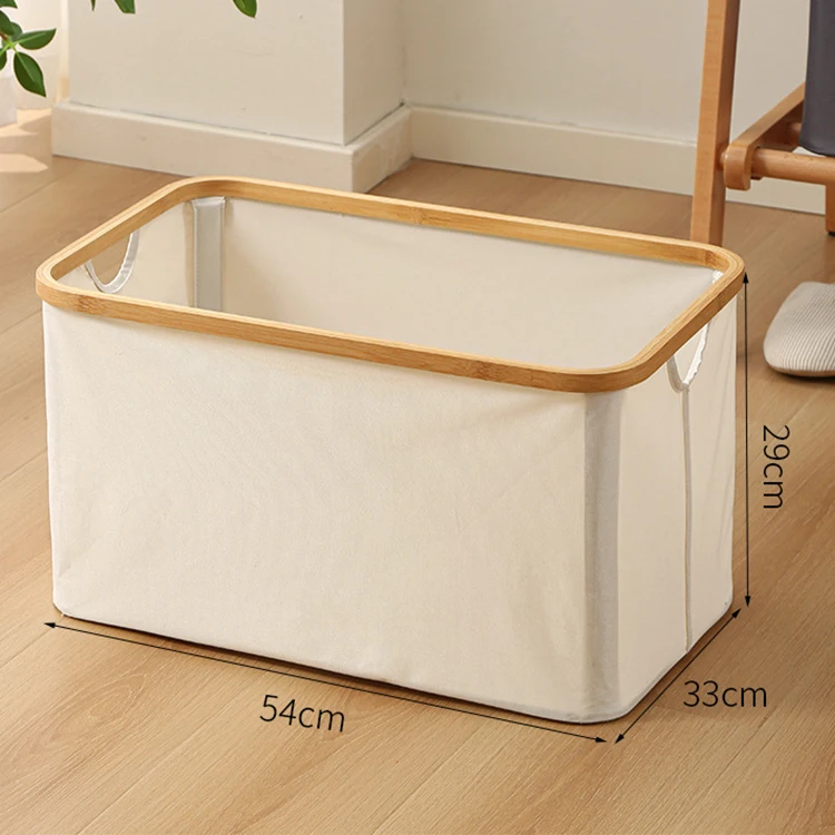 Large Foldable Storage Basket Closet Storage Laundry Hamper Waterproof Oxford Cloth Storage Basket With Bamboo Handle