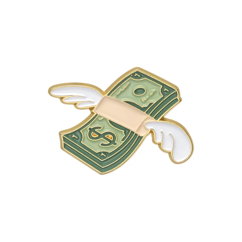 Creative Funny Fashion Bag Sweater Costume Badge Jewelry Accessories Collar Buckle Metal Alloy Flying Dollar Brooch Pins