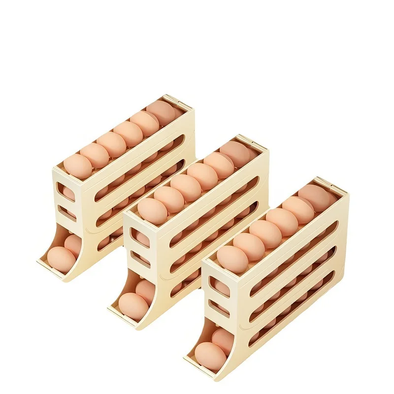 Wholesale Egg Holders Dispenser Kitchen Organizer Accessories Automatic Rolling 4 Layers Refrigerator Rolling Egg Trays